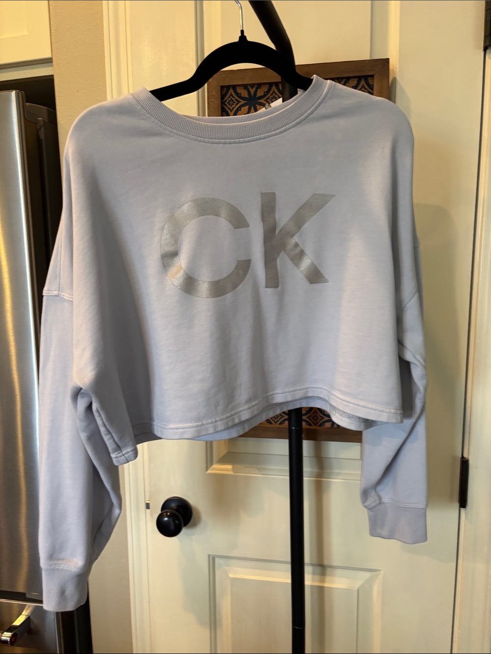 Calvin Klein Cropped Sweatshirt in Pale Lavender with Silver Logo